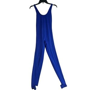 Vintage Capezio Medium Unitard with Stirrups Shiny Blue Nylon & Spandex L865
